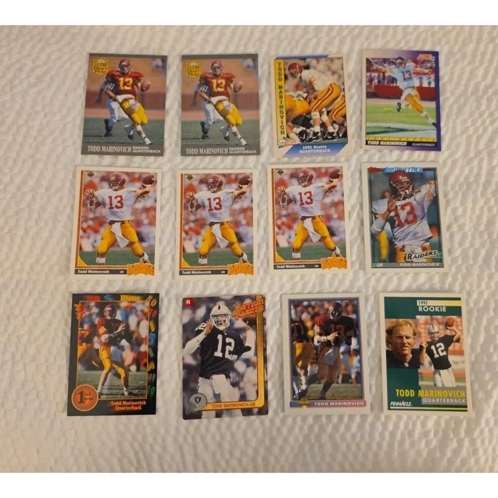 TODD MARINOVICH RAIDERS 1991 ROOKIE CARD AND DRAFT CARD  LOT OF 12 READ